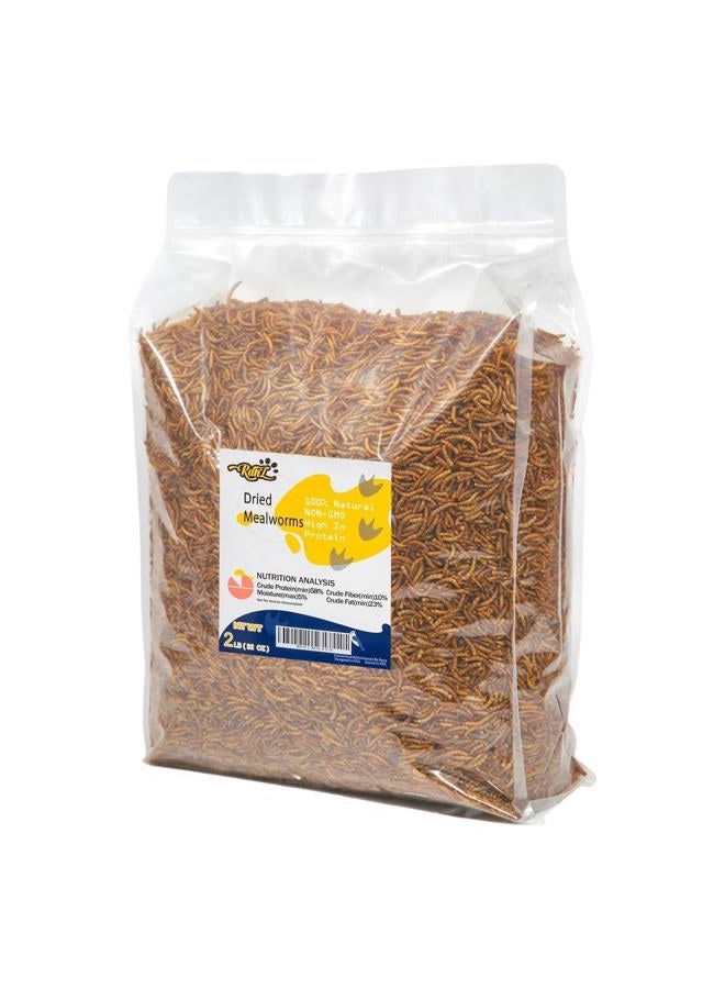RANZ 2LBS Non-GMO Dried Mealworms for Chickens, High Protein Meal Worms, Premium Chicken Feed, Whole Large Mealworms for Blue Birds, Ducks, Fish - Image 1