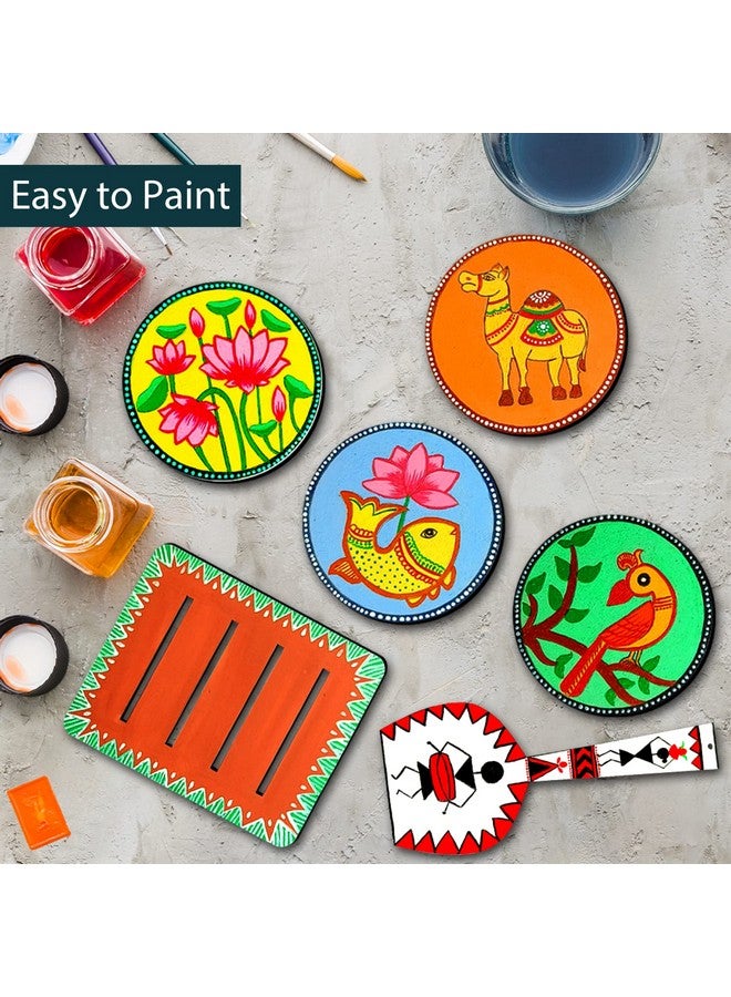 Swagstation Madhubani Art Kit,Pre Marked Tea Coaster With Spatula For Painting,Birthday Gifts For Girls 9-12, Art Kit For Adults,Coaster With Spatula Kit - 07 - Brown - Image 4