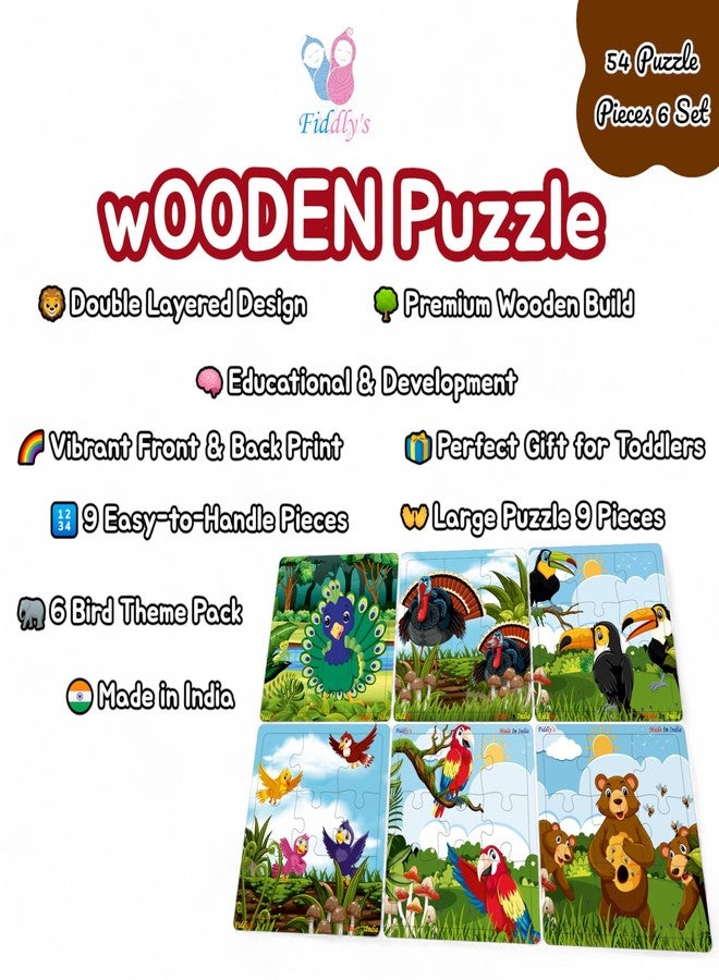 Fiddlys Wooden Jigsaw Puzzles for Kids & Children – 9 Pieces Each, Pack of 6|Double Layered Front & Back Print| Educational Toy for Boys & Girls Age 2 3 4 5 6 Year Old (Birds, Bear & Bee's) - Image 3