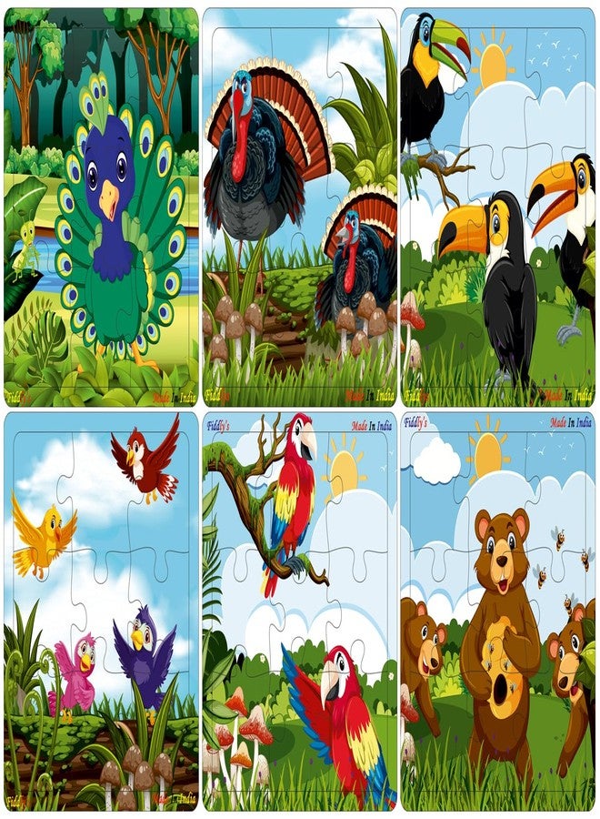 Fiddlys Wooden Jigsaw Puzzles for Kids & Children – 9 Pieces Each, Pack of 6|Double Layered Front & Back Print| Educational Toy for Boys & Girls Age 2 3 4 5 6 Year Old (Birds, Bear & Bee's) - Image 1