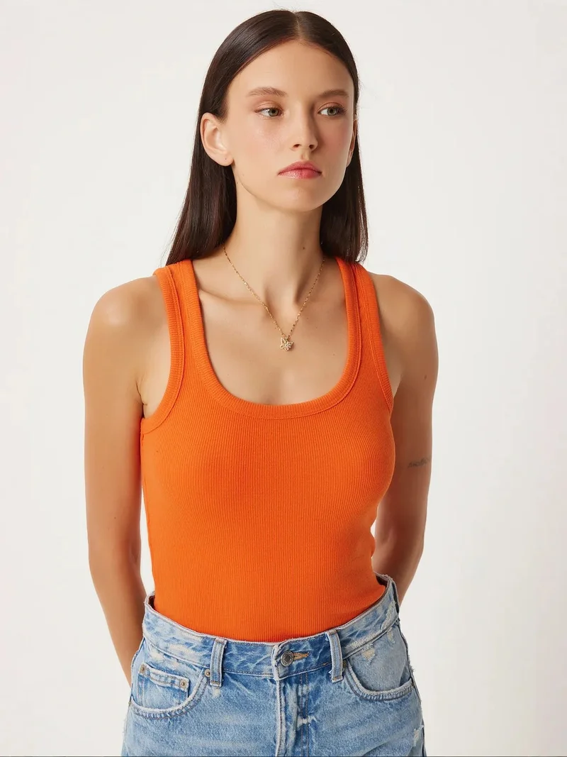 Happiness İstanbul ISTANBUL Fitted Cotton U Collar Tank Top