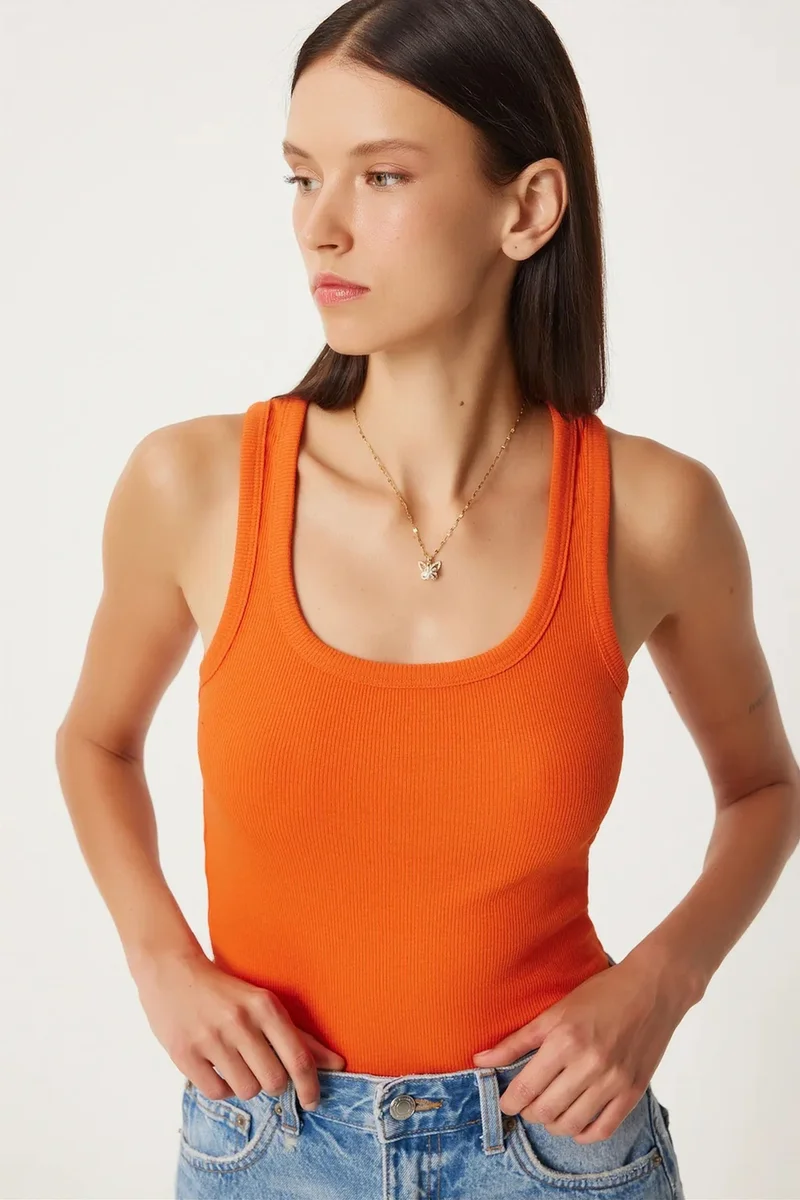 Happiness İstanbul ISTANBUL Fitted Cotton U Collar Tank Top