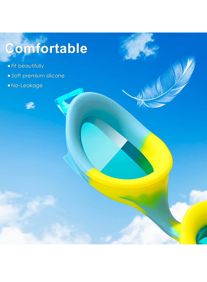 KASTWAVE Swimming Goggles for Kid, 2 Pcs Soft Silicone Anti Fog Clear Swim Goggle with Adjustable Head Strap & Wide View, No Leaking UV Protection Lenses for 3-15 Years Old Girls Boys Children - Image 3
