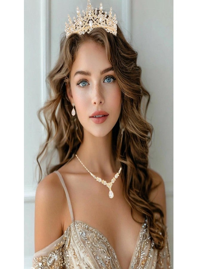 كيكوسي طقم مجوهرات KICOSY الذهبي للنساء، يتضمن تاجًا مرصعًا بالكريستال وقلادة، بالإضافة إلى أقراط وإكسسوارات للرقبة، مناسب للعروس، وحفلات الزفاف، والهالوين، وحفلات التخرج، ومجوهرات حفلات أعياد الميلاد، وحفلات الأزياء التنكرية، وفساتين وصيفات الشرف. - Image 2