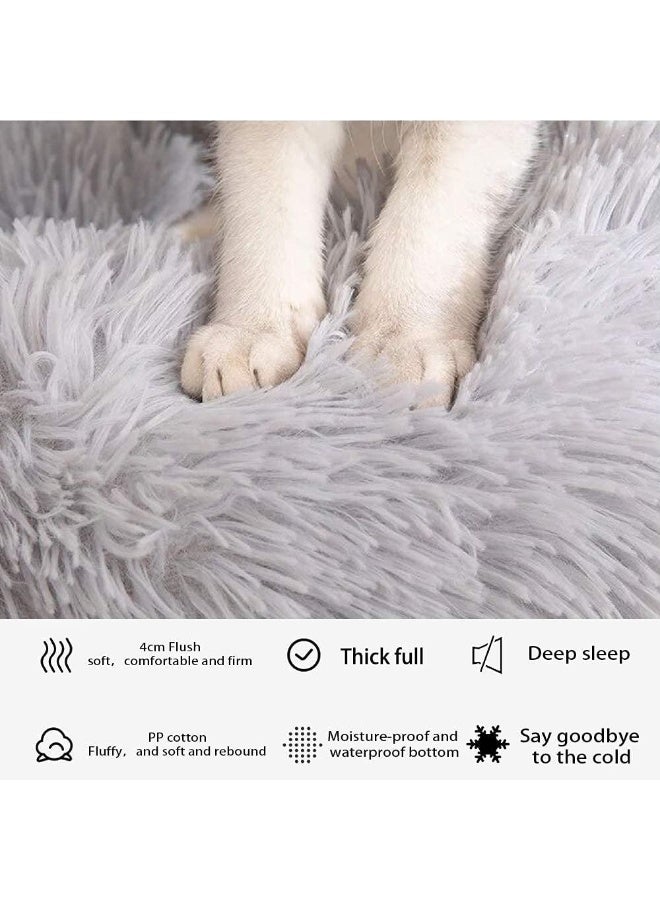 Cat Beds for Indoor Cats -20’’x20’’ Washable Donut Cat and Dog Bed,Soft Plush Pet Cushion，Waterproof Bottom - Fluffy Dog and Cat Calming & Self-Warming Bed for Sleep Improvement (Grey) - Image 3