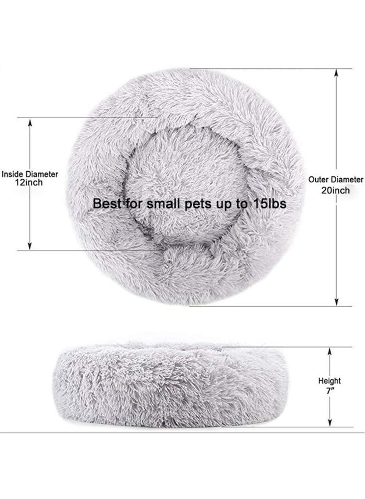 Cat Beds for Indoor Cats -20’’x20’’ Washable Donut Cat and Dog Bed,Soft Plush Pet Cushion，Waterproof Bottom - Fluffy Dog and Cat Calming & Self-Warming Bed for Sleep Improvement (Grey) - Image 2
