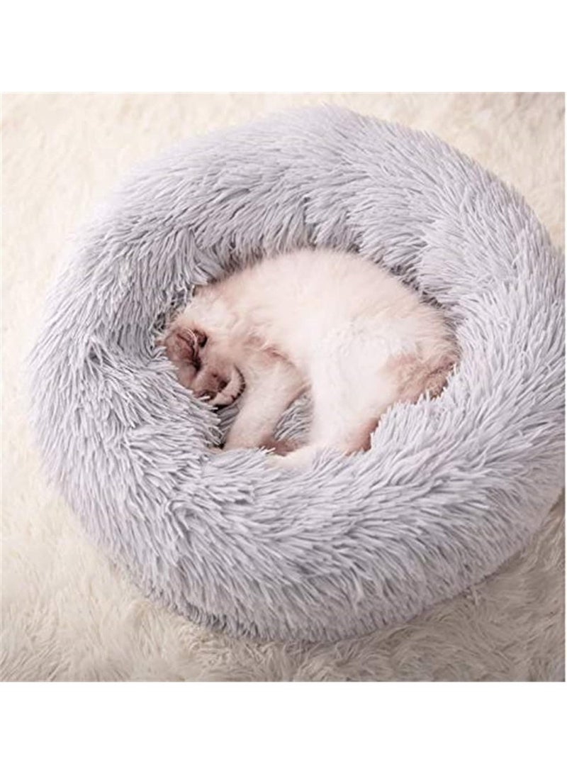 Cat Beds for Indoor Cats -20’’x20’’ Washable Donut Cat and Dog Bed,Soft Plush Pet Cushion，Waterproof Bottom - Fluffy Dog and Cat Calming & Self-Warming Bed for Sleep Improvement (Grey) - Image 1