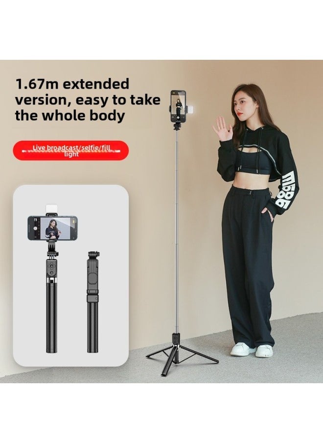 Z6S Selfie Stick 1.6 M Lasting Mobile Phone Bracket Shake Voice Live Floor Tripod Light Retractable-Color:Z6S Conventional 1.64M Single Lamp Black - Image 4