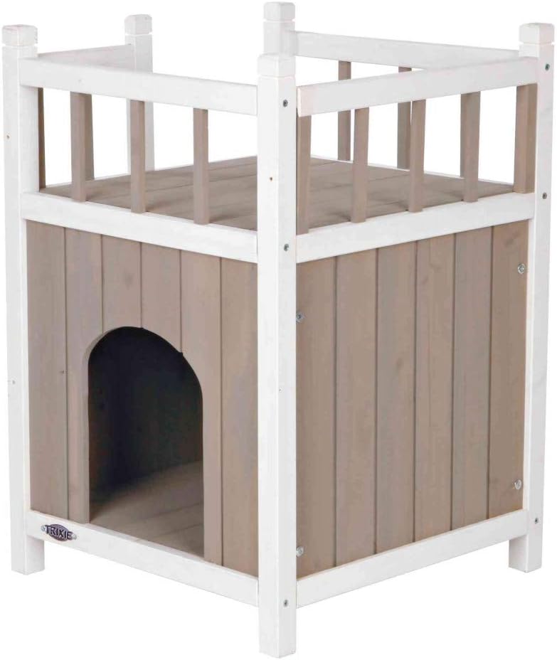 TRIXIE Cat Home with Balcony Elevated Cat House Weatherproof Shelter Ideal for Cats and Small Dogs 175 x 175 x 255 in - Image 1