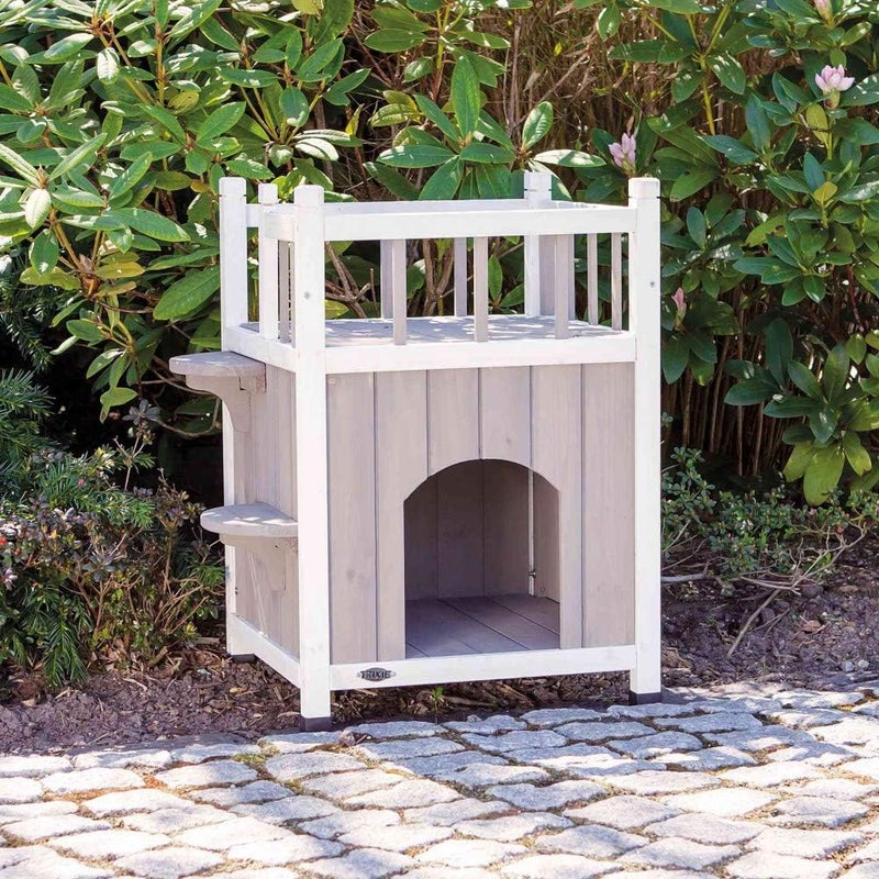 TRIXIE Cat Home with Balcony Elevated Cat House Weatherproof Shelter Ideal for Cats and Small Dogs 175 x 175 x 255 in - Image 3