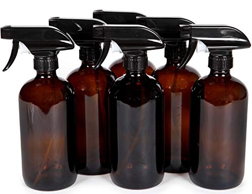 Vivaplex, 6, Large, 16 oz, Empty, Amber Glass Spray Bottles with Black Trigger Sprayers - Image 1