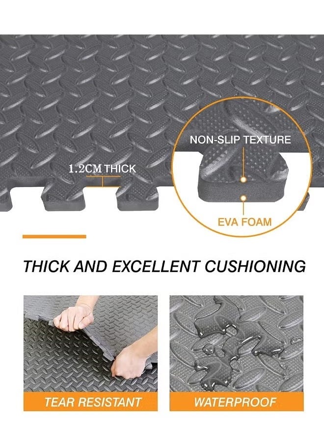 HQ-GAMING - Yoga Mat Exercise Mat- Gym Interlocking EVA Foam Floor Mat Tiles 30 x 30 x 1.2cm | Protective Flooring Workout Exercise Mat Puzzle Cushion with Borders For Kids Playing (Grey) - Image 1