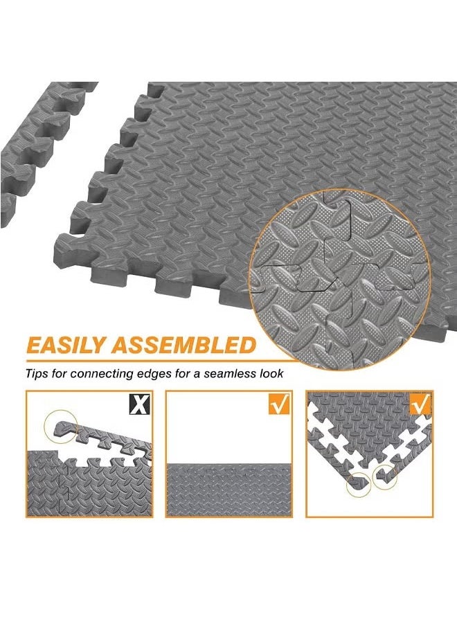 HQ-GAMING - Yoga Mat Exercise Mat- Gym Interlocking EVA Foam Floor Mat Tiles 30 x 30 x 1.2cm | Protective Flooring Workout Exercise Mat Puzzle Cushion with Borders For Kids Playing (Grey) - Image 1