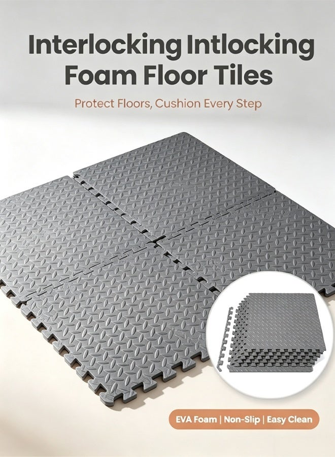 HQ-GAMING Yoga Mat Exercise Mat- Gym Interlocking EVA Foam Floor Mat Tiles 30 x 30 x 1.2cm | Protective Flooring Workout Exercise Mat Puzzle Cushion with Borders For Kids Playing (Grey) - Image 1