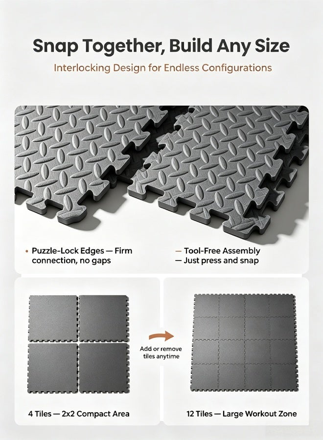 HQ-GAMING Yoga Mat Exercise Mat- Gym Interlocking EVA Foam Floor Mat Tiles 30 x 30 x 1.2cm | Protective Flooring Workout Exercise Mat Puzzle Cushion with Borders For Kids Playing (Grey) - Image 3