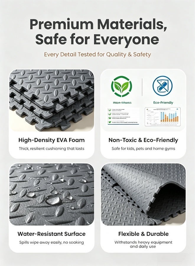 HQ-GAMING Yoga Mat Exercise Mat- Gym Interlocking EVA Foam Floor Mat Tiles 30 x 30 x 1.2cm | Protective Flooring Workout Exercise Mat Puzzle Cushion with Borders For Kids Playing (Grey) - Image 4