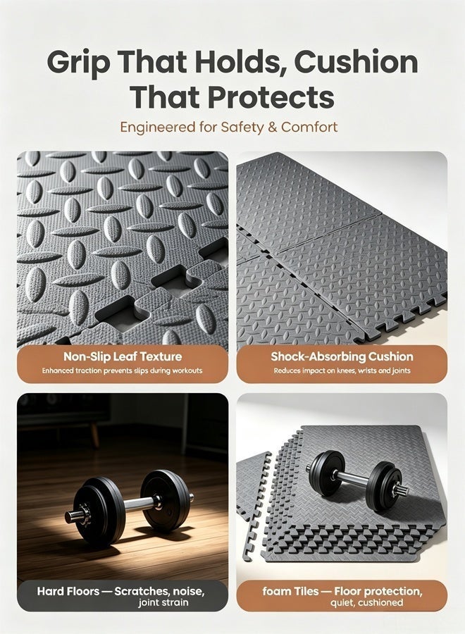 HQ-GAMING Yoga Mat Exercise Mat- Gym Interlocking EVA Foam Floor Mat Tiles 30 x 30 x 1.2cm | Protective Flooring Workout Exercise Mat Puzzle Cushion with Borders For Kids Playing (Grey) - Image 5