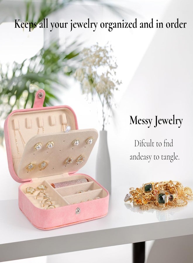 Hatori Travel Jewelry Box, PU Leather Small Jewelry Organizer for Women Girls, Portable Mini Travel Case Display Storage Holder Boxes for Stud Earrings, Rings, Necklaces, Bracelets (Pink Beige) - Image 5