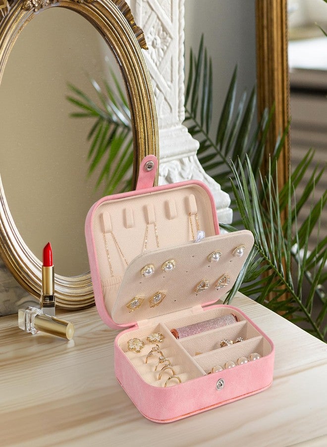 Hatori Travel Jewelry Box, PU Leather Small Jewelry Organizer for Women Girls, Portable Mini Travel Case Display Storage Holder Boxes for Stud Earrings, Rings, Necklaces, Bracelets (Pink Beige) - Image 2