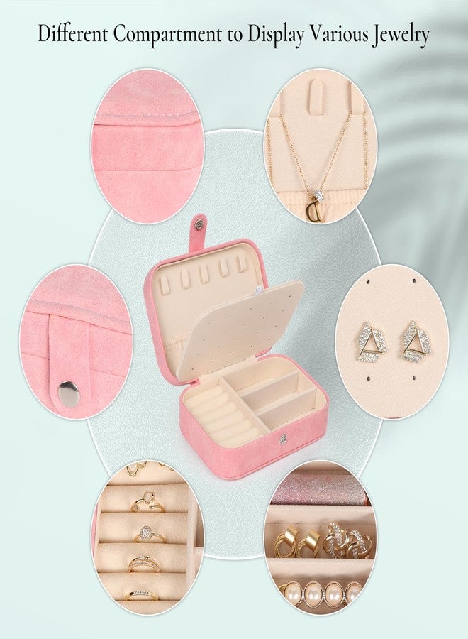 Hatori Travel Jewelry Box, PU Leather Small Jewelry Organizer for Women Girls, Portable Mini Travel Case Display Storage Holder Boxes for Stud Earrings, Rings, Necklaces, Bracelets (Pink Beige) - Image 3