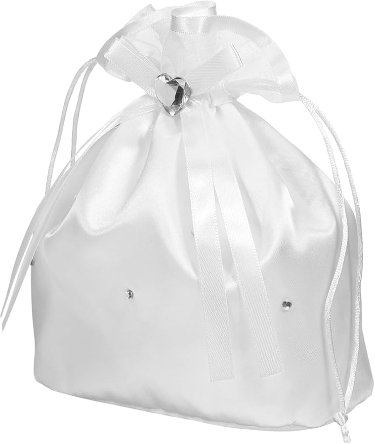 Bridesmaid Clutch Bag White Satin Beaded Rhinestone Wedding Purse For Bride And Flower Girl - Image 1