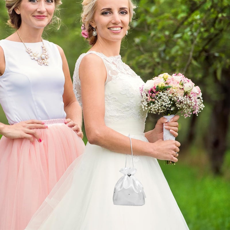 Bridesmaid Clutch Bag White Satin Beaded Rhinestone Wedding Purse For Bride And Flower Girl - Image 3
