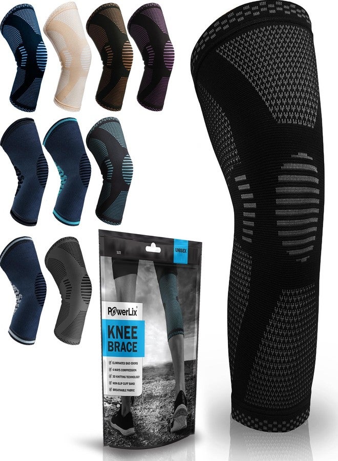 POWERLIX Knee Compression Sleeve - Best Knee Brace for Men & Women - Knee Support for Running, Basketball, Weightlifting, Gym, Workout, Sports, (Black, Large) - Image 1