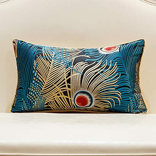Avigers 12 x 20 Inches Navy Blue Gold Peacock Feathers Cushion Cases Luxury Throw Pillow Covers Home Decorative Pillows for Couch Sofa Living Room Bedroom Cars 30 x 50cm - Image 1