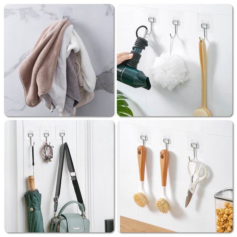 SZNKB Sticky Adhesive Hooks for Hanging Heavy Duty 44lbs(Max), Transparent Waterproof Oil-Proof and Rustproof Wall Hooks, Towel and Coats Hooks for Bathroom,Kitchen Home and Office, 12 Pack - Image 5