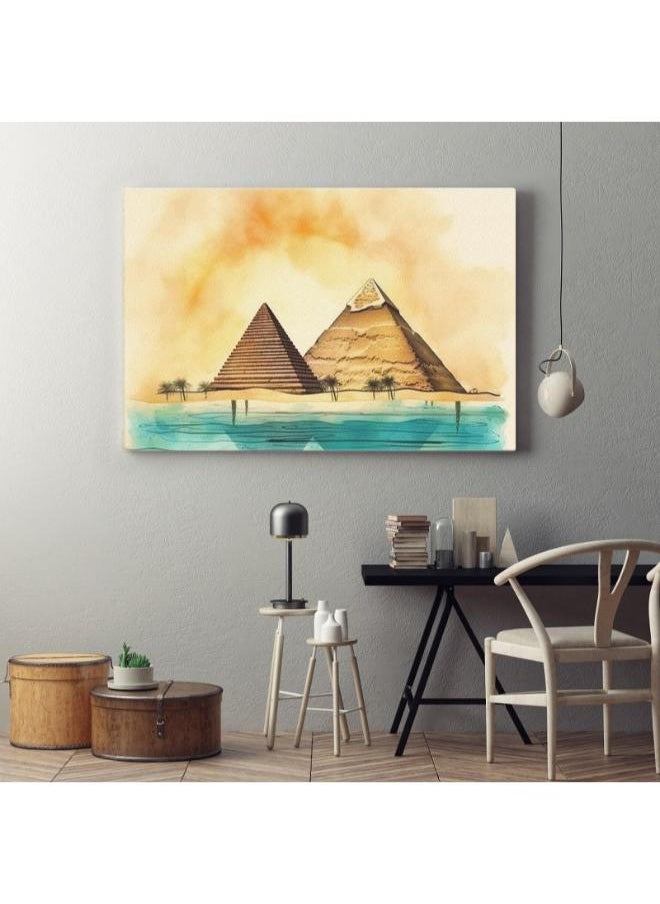 Home Gallery Watercolor canvas illustration pyramids Egypt Printed wall art  - Image 2