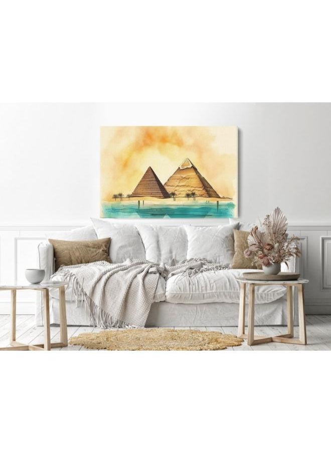 Home Gallery Watercolor canvas illustration pyramids Egypt Printed wall art  - Image 3
