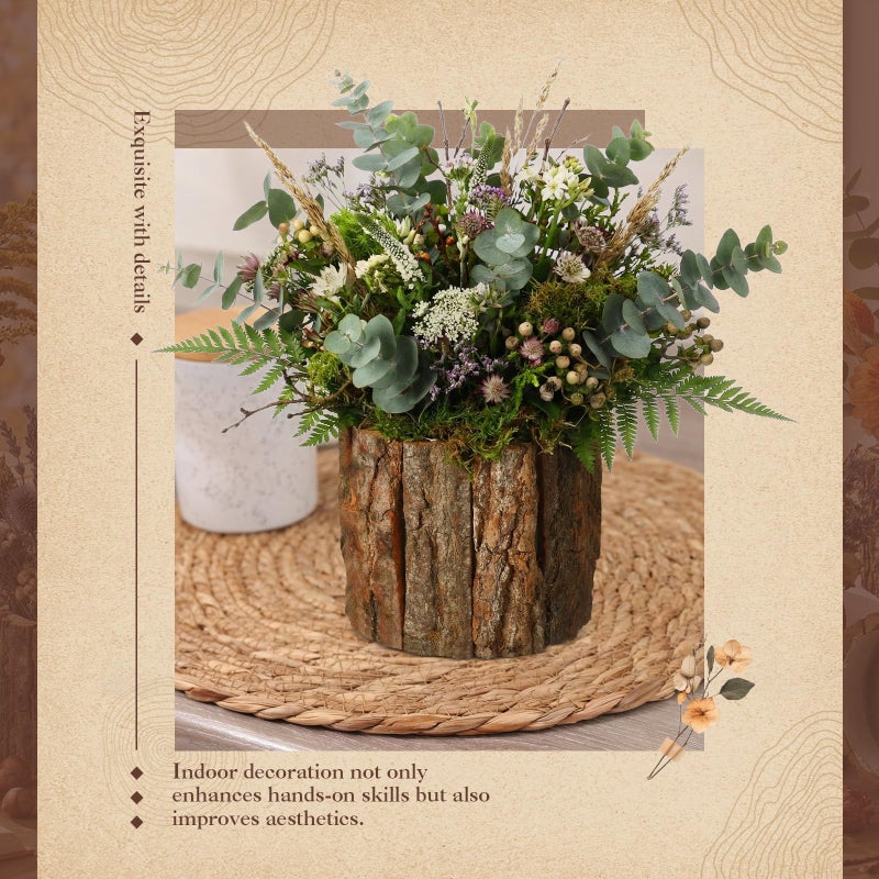 RimCereal 6 Set Wooden Vase for Centerpieces Wooden Flower Vase with Flower Mud Rustic Bark Stump Buckets Vintage Wood Planter Pots for Woodland Party Wedding Window Home Farmhouse Table Decor - Image 5