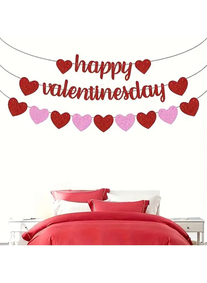 Happy Valentines Day Banner Garland Red Pink Glitter Hearts Romantic Wedding Party Decorations - Image 2