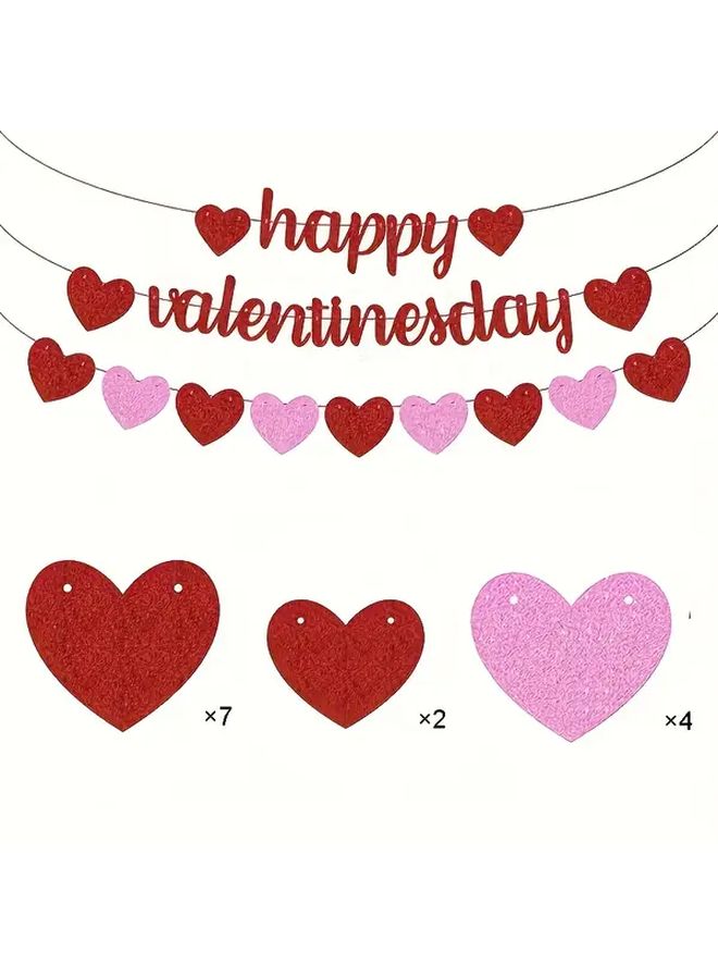 Happy Valentines Day Banner Garland Red Pink Glitter Hearts Romantic Wedding Party Decorations - Image 5