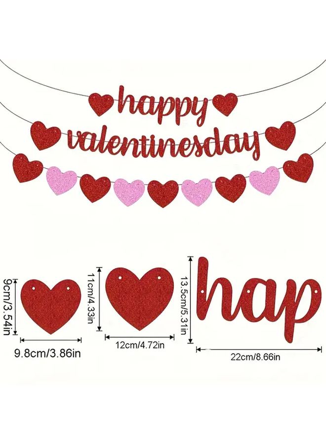 Happy Valentines Day Banner Garland Red Pink Glitter Hearts Romantic Wedding Party Decorations - Image 4