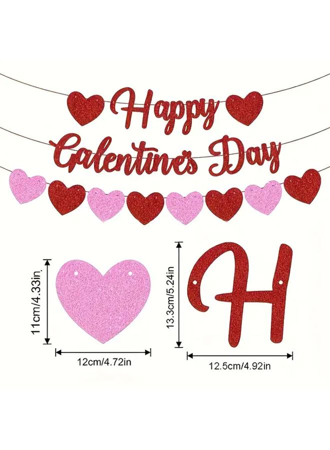 Happy Valentines Day Banner Garland Red Pink Glitter Hearts Romantic Wedding Party Decorations - Image 3