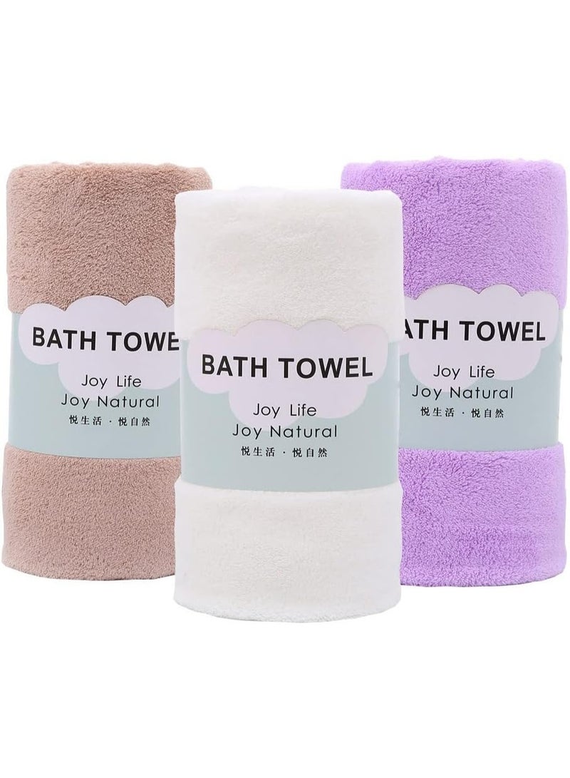 Coral Velvet Bath Towels Set of 3, Soft Bath Towel, Super Absorbent and Fast Drying, Bath Towel Multipurpose Use for Sports, Travel, Fitness, Yoga Simple Beach Towel Set, 3 Colors 70 x 140 cm - Image 1