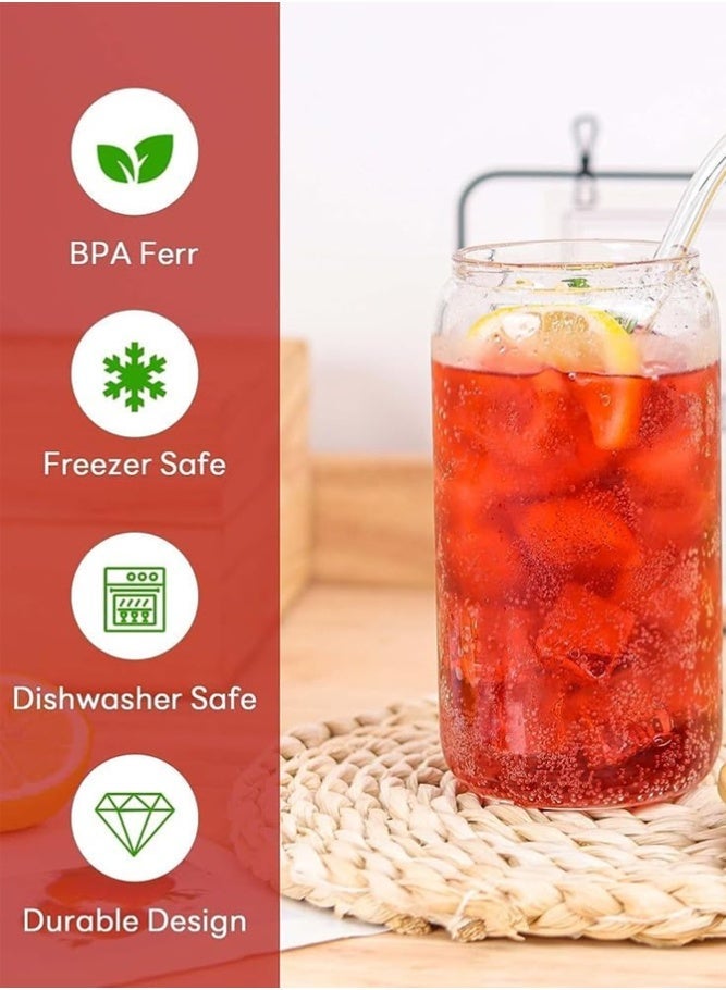 BELLSBERRY 4 Pack Glass Cups with Bamboo Lids and Straws, 16OZ Drinking Tumblers for Iced Coffee, Tea and Latte - Image 4