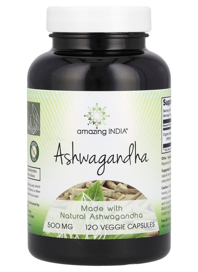Amazing India Ashwagandha 500 mg 120 Veggie Capsules 