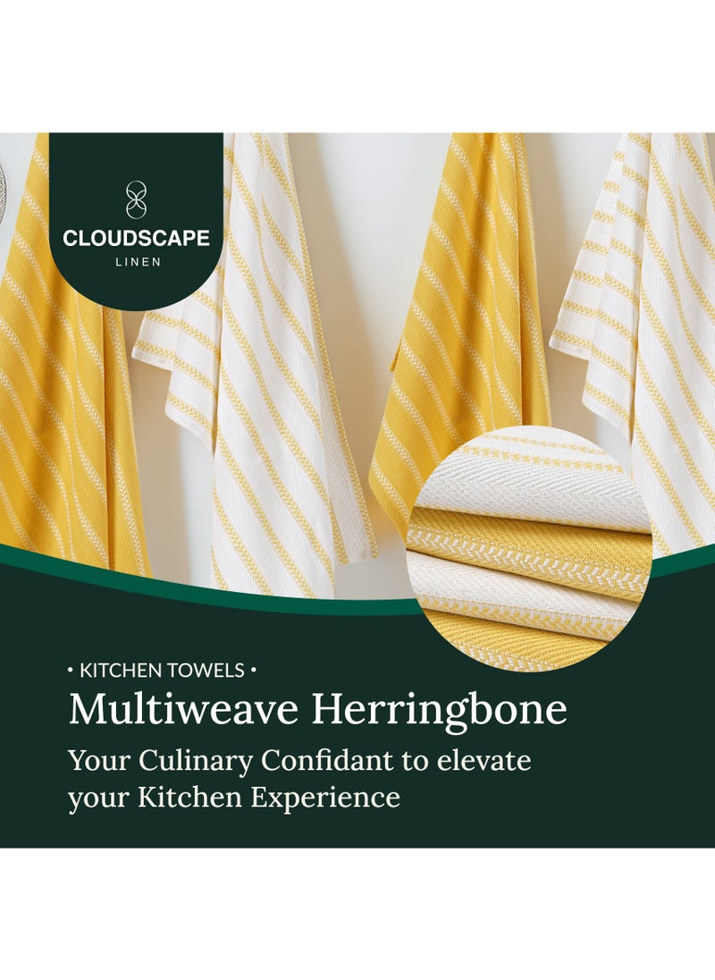 Cloud Scape Linen 100% Cotton Herringbone Kitchen Towels Set- Pack of 4, 18x 28 inches - Highly Absorbent and Quick Dry Dish Towels, Yellow  - Image 2