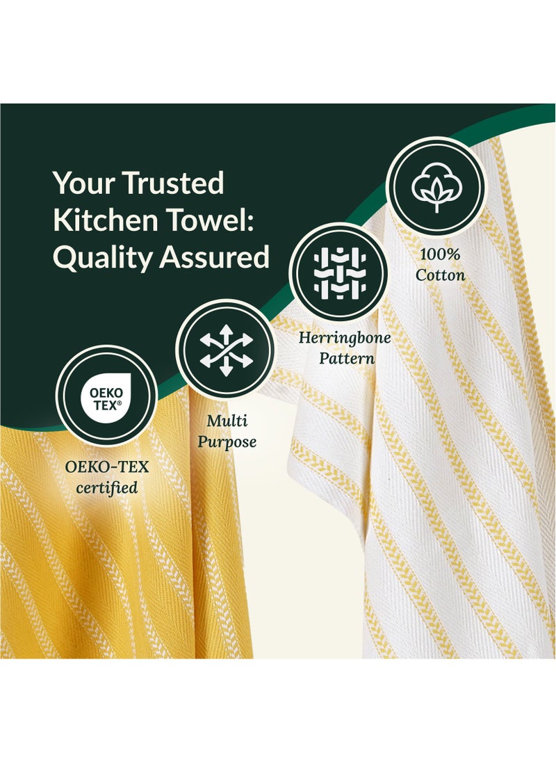 Cloud Scape Linen 100% Cotton Herringbone Kitchen Towels Set- Pack of 4, 18x 28 inches - Highly Absorbent and Quick Dry Dish Towels, Yellow  - Image 4