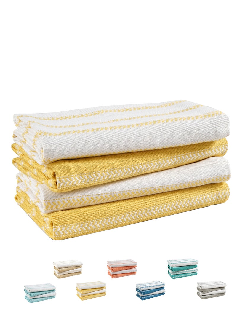 Cloud Scape Linen 100% Cotton Herringbone Kitchen Towels Set- Pack of 4, 18x 28 inches - Highly Absorbent and Quick Dry Dish Towels, Yellow  - Image 1