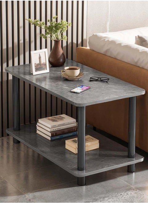 Double Layer Sofa Side Table with Open Strage Shelf,End Table Coffee Table Bedside Table with Wooden Legs for Bedroom Living Room Office Room,Easy Assemble,80*40*53CM