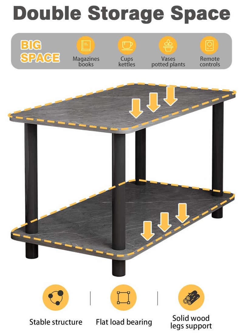 Sinyin - Double Layer Sofa Side Table with Open Strage Shelf,End Table Coffee Table Bedside Table with Wooden Legs for Bedroom Living Room Office Room,Easy Assemble,80*40*53CM - Image 1