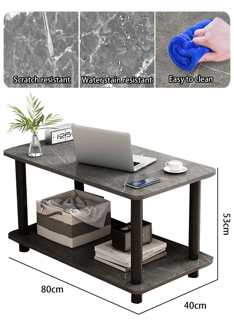 Sinyin - Double Layer Sofa Side Table with Open Strage Shelf,End Table Coffee Table Bedside Table with Wooden Legs for Bedroom Living Room Office Room,Easy Assemble,80*40*53CM - Image 1