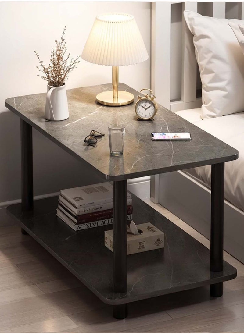 Sinyin - Double Layer Sofa Side Table with Open Strage Shelf,End Table Coffee Table Bedside Table with Wooden Legs for Bedroom Living Room Office Room,Easy Assemble,80*40*53CM - Image 1