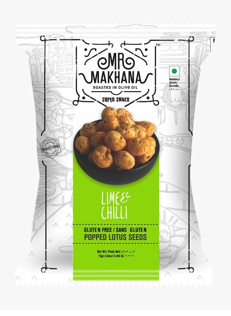 Mr Makhana Lime and Chilli Popped Lotus Seeds 75G  - Image 1