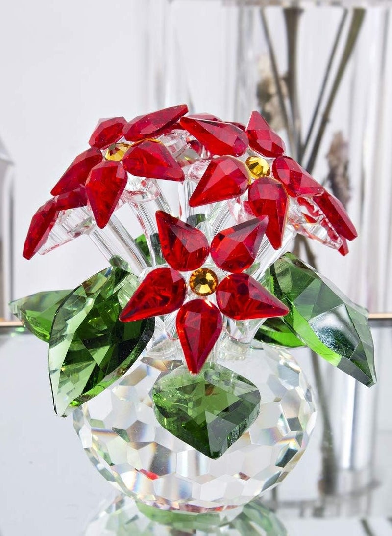 RARELY Crystal 6 Red Heads flower Handicraft Ornament Decorative Gift - Image 1
