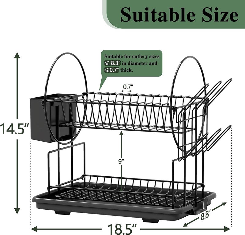 Glaceon Rust Proof Dish Drying Rack2 Tier Large Dish Rack for Kitchen CounterDish Rack with DrainboardUtensil Holder Cup HolderCutlery Basket 339 Dish Rack - Image 2