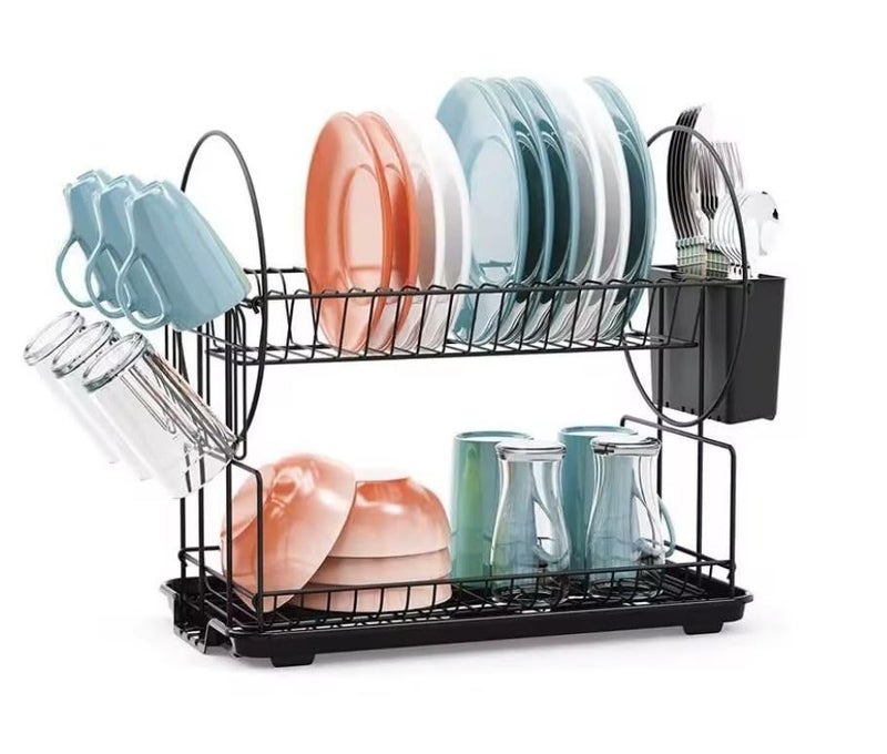 Glaceon Rust Proof Dish Drying Rack2 Tier Large Dish Rack for Kitchen CounterDish Rack with DrainboardUtensil Holder Cup HolderCutlery Basket 339 Dish Rack - Image 1